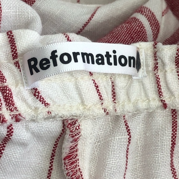 Reformation Red & White Stripe Linen Shorts XL Elastic Waist Summer Resortwear - Picture 8 of 11